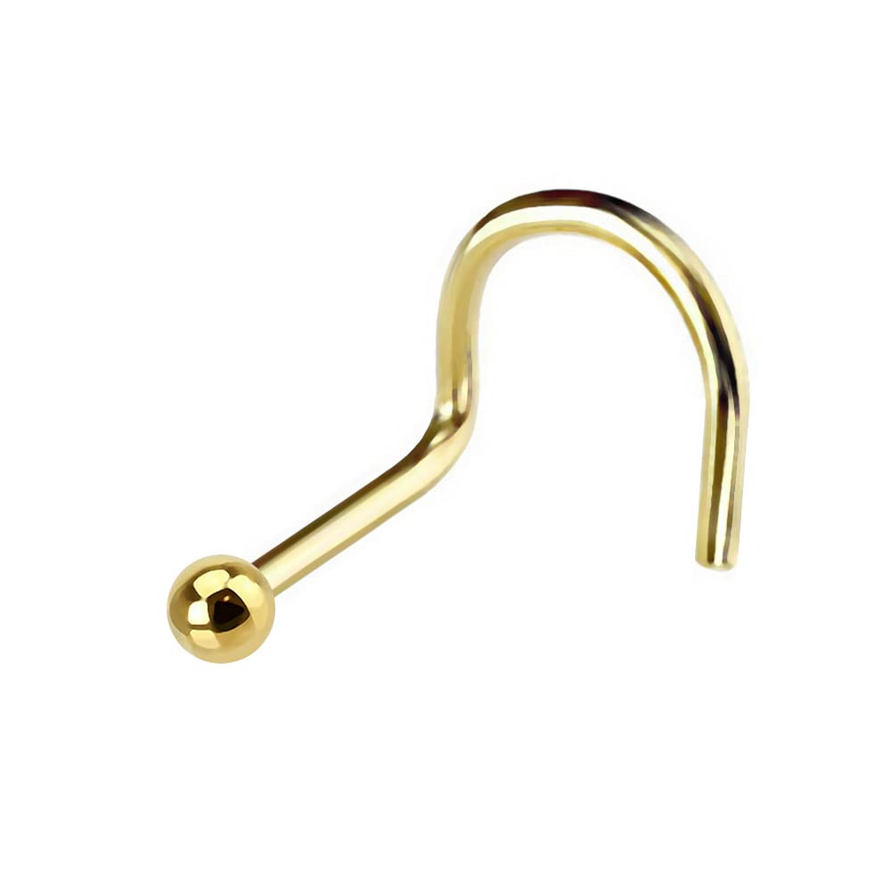 AZARIO LONDON 9K Solid Yellow Gold Nose Stud 1.5MM Plain Ball Top 20 Gauge Nostril Screw Piercing Jewellery