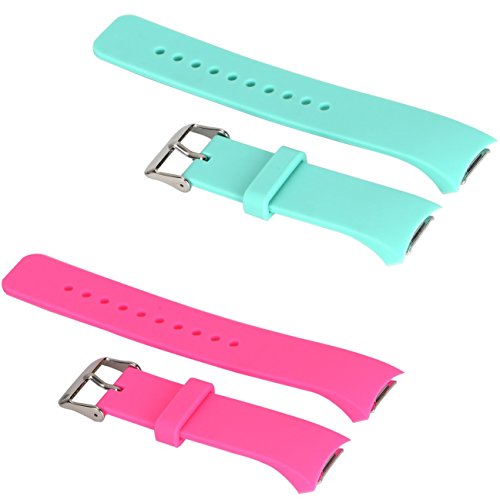E ECSEM 2pcs Small Bands for Gear Fit2 Pro Watch, Replacement Soft Silicone Bands Straps for Samsung Gear Fit2 Pro Smart Fitness Band and Samsung Gear Fit2 Smartwatch : Pink+Teal