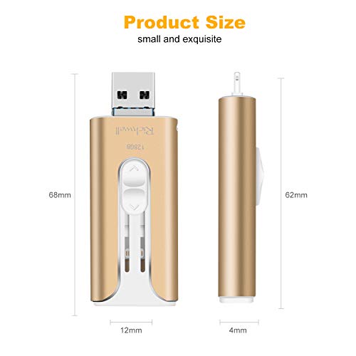 USB Flash Drive 128GB Thumb Drive Memory Stick iOS Flash Drive for iPhone Photo Stick 3in1 External Storage USB Drive Richwell Compatible iPhone iPad Mac Android and Computer(Pink128G-UX)