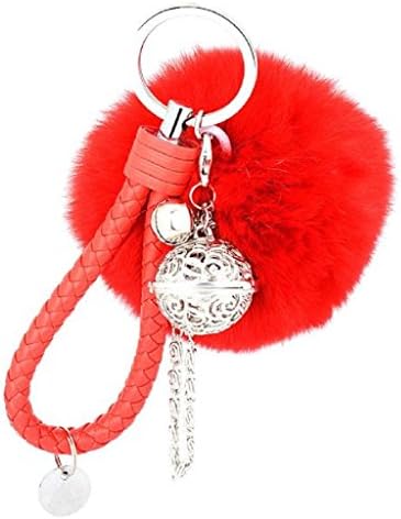 Rukiwa Fur Soft Ball Cell Phone Car Keychain Pendant Handbag Charm Key Ring (Red)