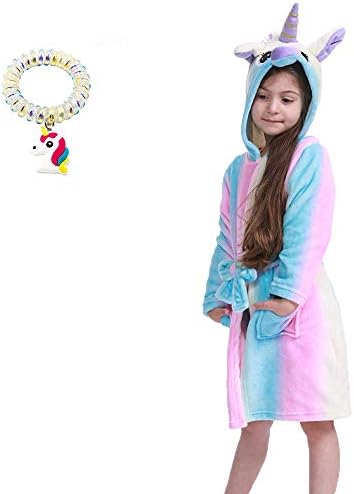 UsHigh Kids Unicorn Robe Girls Soft Plush Bathrobe Novelty Hooded Nightgown Gift