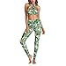 Women 2 Two Pieces Gym Yoga Clothing Green Halter Sports Crop Tank Top Tube Bra and High Waist Leggings Workout Suit Set