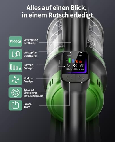 Akku Staubsauger Kabellos 600W/50000Pa/65Min, Akkustaubsauger mit HD Display, Aromatherapie，Anti Haar Wrap，Ultraleise kabelloser Staubsauger für Tierhaare/Teppiche/Hartböden/Auto