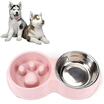 Pet Supplies : LEMON PET Dog Bowl Double Food Water Slow