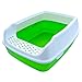 Two Meows Cat Litter Box - High Sided Lid - Open Top Entry, Green
