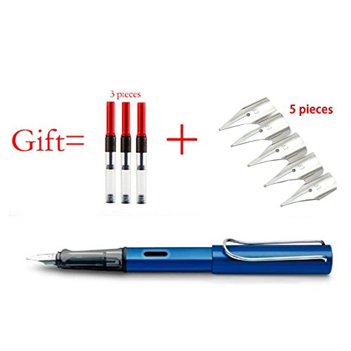 RIANCY Refill Fountain Pen with 3 Ink and 5 Nibs Cartridges Fine Nib Pen Luxury Color Plastic Body Fountain Pen for Writing Fine Signature Pen School Office Supplie Caneta Stationery (Dark Blue)