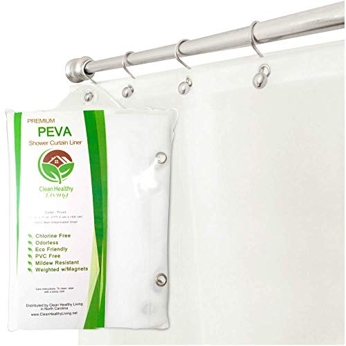 Clean Healthy Living Premium PEVA Shower Liner/Curtain: Odorless & Mildew Resistant (with Magnets & Suction Cups). Eco Friendly 70 x 71 in. Long - Frost Color