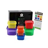 Portion control plastic container - 7 different colors comparable to the 21 day fix container to organize your daily meal breakfast, lunch, dinner + COMPLETE GUIDE - 100% Leak Proof lid lock