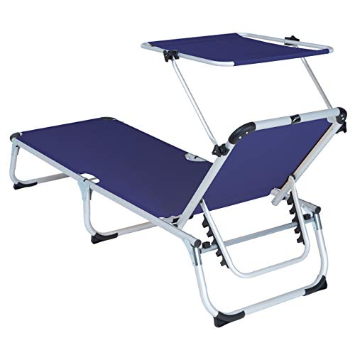 Divero Sonnenliege mit Dach blau 187x57x30 cm Keret klappbar 5fach verstellbar Gartenliege Aluminiumrahmen Dreibeinliege wetterfest robust – Bild 3