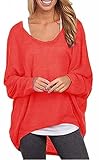 UGET Women's Casual Oversized Baggy Off-Shoulder Shirts Pullover Tops Asia XL Red
