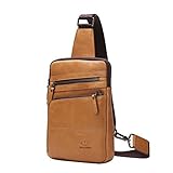 BISON DENIM Mens Genuine Leather Cross body Satchel Sling Bag Unbalance Shoulder Bag Chest Bags