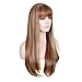 SiYi Long Light Brown Wig with Bangs Blonde Highlights Straight Synthetic Full Wig Heat Resistant Costume Wig for Women Girl and lady's hair natural color party hairstyle
