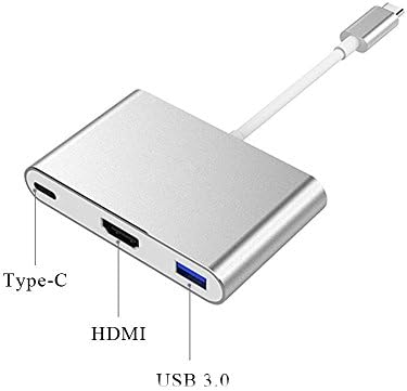 USB-c to HDMI Adapter 3-in-1 USB 3.1 Type C To HDMI 4K Multiport Adapter Type-C Input Fast Charging and 3.0 UBS Port for new MacBook pro/ Chromebook/ Pixel/Dell XPS/ USB-C Devices (Aluminum-Silver).