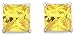14 Karat White Gold Plated Sterling Silver 2.00 Carat Princess Yellow Cubic Zirconia Cz Stud Earrings.