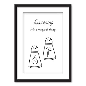 Framed Wall Art - Seasoning Bottles - Kitchen Wall Decoration | Black Picture Frames White Matting - 23x31 inches