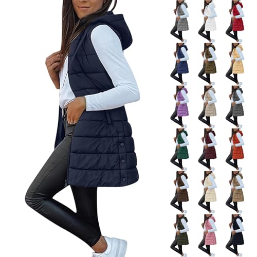 peiaclkde Gilet For Women Uk Long Sleeveless Puffer Vest Women Hooded Quilted Gilets Longline Warm Padded Jacket Hoodies Lightweight Zipper Body Warmer Waistcoat Transitional Quilted Coats