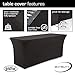Buybility 6ft Spandex Fitted Tablecloth Premium 210 GSM Heavy Duty Weight Cover 72 x 30 Rectangular Table Black Elastic Pro 4 Way Stretch Vendor Event Trade Show Wedding Birthday Party DJ Kiosk