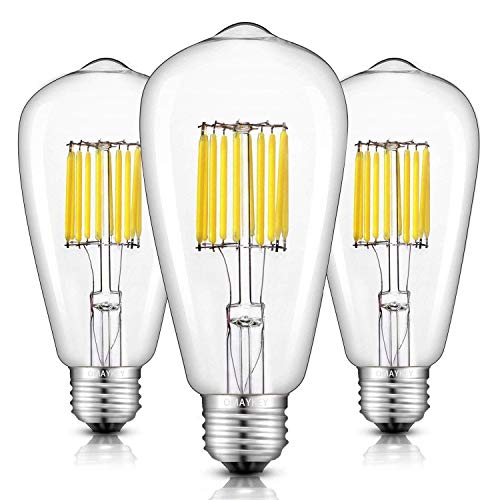 OMAYKEY 10W 5000K LED Edison Bulb (100W Equivalent) Daylight White Glow 1000 Lumens, E26 Base Vintage Edison ST64 Clear Glass LED Filament Light Bulbs, Non-dimmable, Pack of 3 - Thumbnail 7