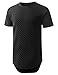 URBANCREWS Mens Hipster Hip Hop Basic Solid Quilted Longline T-Shirt Black, M