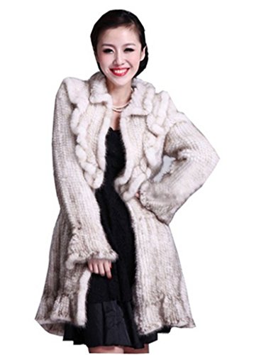 YR Lover Women's Winter Long Knitted Natural Mink Fur Coat Jacket With Flare Slevees YR Lover Women's Winter Long Knitted Natural Mink Fur Coat Jacket With Flare Slevees