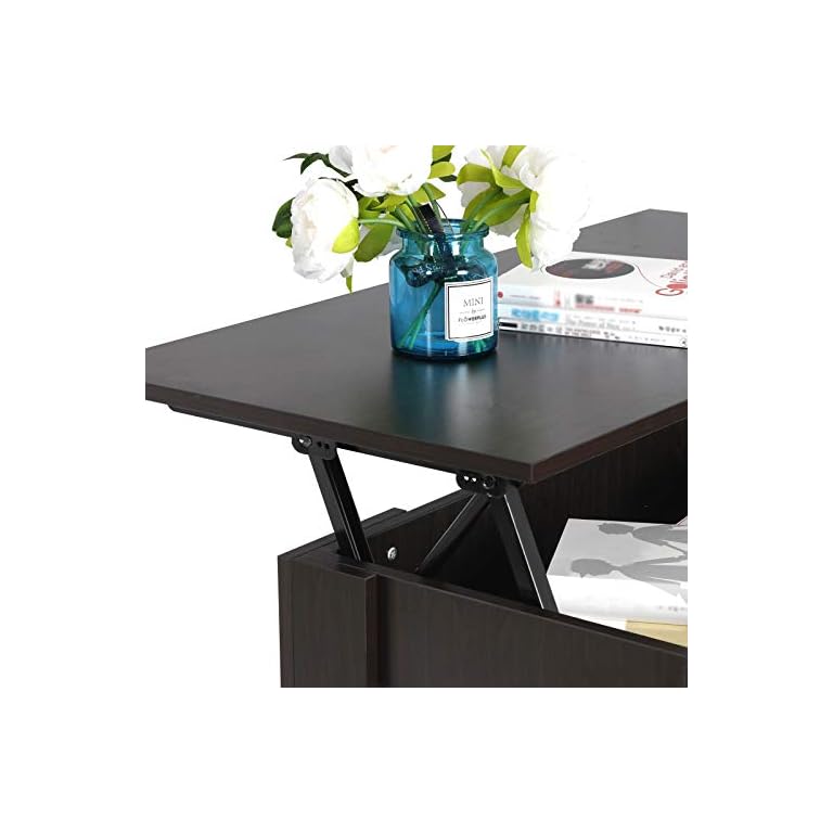 ZENY Coffee Table with Lift Top Hidden Compartment and Storage Shelves