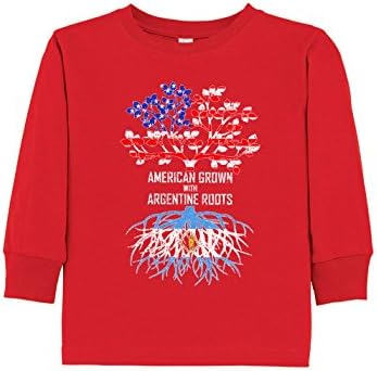 Tenacitee Boy's Toddler American Born With Argentine Roots Long Sleeve T-Shirt, 3T, Red