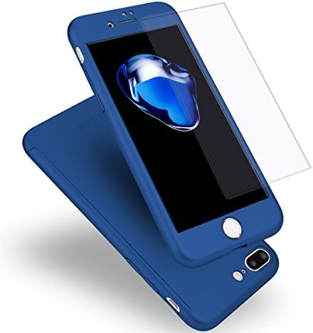 iPhone 8 Plus Case, Coocolor [Perfect Fit] 360 Degree All-around Ultra Thin Full Body Coverage Protection Dual Layer Hard Slim Case + Tempered Glass Screen Protector For iPhone 8 Plus-Blue