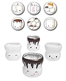 Cute Marshmallow Mugs 6 oz Hot Chocolate Cups- VINYL -Set of 4 with Six Coordinating Fridge Magnets Christmas Gift Set Stocking Stuffers