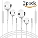 2 Pack - Perfect Sound EarPods with Remote and Mic - Wired Headphones 3.5mm Jack Earphones Stereo Noise Isolation Earbuds fits Apple iPhone iPod iPad Mac Android Samsung Galaxy Kindle MP3 MP4