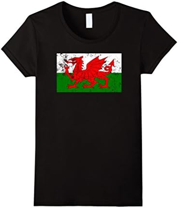Womens Flag of Wales T-shirt Welsh Retro Medium Black