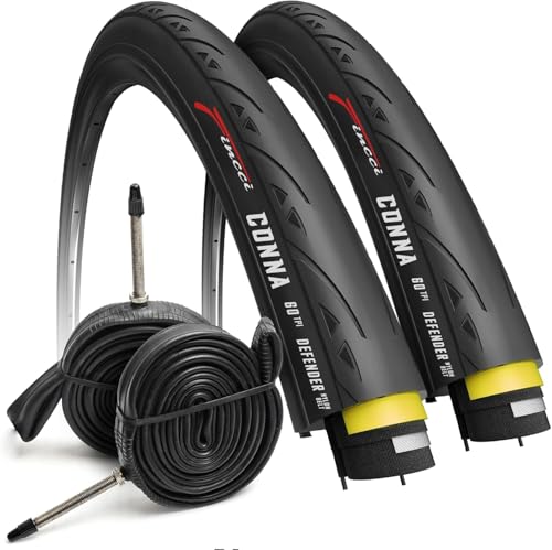 Fincci Corsa Bike Tyres 700x23 (23-622) and 2 Presta Inner Tubes 60mm - 60 TPI Folding Tyres - Weight 250g with 1mm Puncture Protection - Ideal for Road and Rollers - 28 Inches