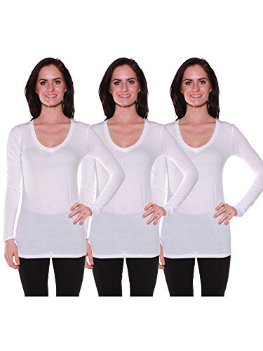Active Basic Women's Long Sleeve V-Neck T Shirts 3 Pack(3 Wht-S)