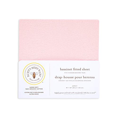 Burts-Bees-Baby-Bassinet-Sheet-Fitted-Unisex-Boy-Girl-100-Organic-Jersey-Cotton-Bassinet-Sheet-for-Standard-Bassinet-Mattress-Blossom