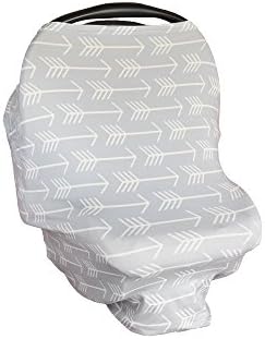 Stretchy Nursing Cover – Multi Use Baby Car Seat Canopy, Shopping Cart Cover, Stroller Canopy, Breastfeeding Scarf, Infinity Stretchy Shawl (Gray Arrows)