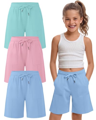 Xaatren 3 Pack Girls Bermuda Knee Length Shorts, 3-Color, 9-10 Years at Amazon