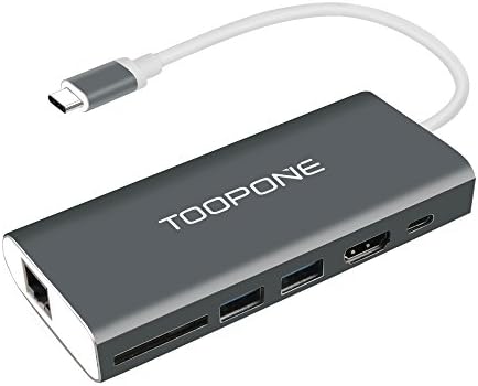 TOOPONE USB C Hub, 6-in-1 Type C Hub with 4K HDMI Port, RJ45 Gigabit Ethernet Pot, USB C Charging Port, 2 USB 3.0 Ports and SD Card Reader for Mac Book Pro (Gray)