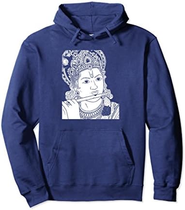 Unisex Krishna Portrait Hoodie - Hindu Deity Gift Small Navy