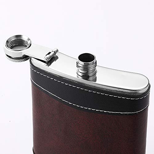YWQ Premium 1 Pack 8 Oz Hip Flask for Liquor Soft Touch Leather Wrap with Funnel,18/8 Stainless Steel Highest Food Grade Leak Proof Classic Flask - Thumbnail 4