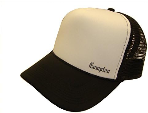 THS Compton Old English Side Logo Mesh Trucker Cap (One Size, Black/White)
