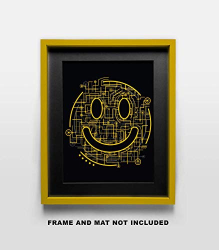 Yellow Happy Face Circuit Board Inspirational STEM Art Print - 11x14 Unframed Art Poster - Great Gift For Science or Technology. Looks Great in an Office, School, Bedroom or Dorm Decor. - Thumbnail 4