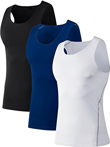 Neleus Men's Athletic 3 Pack Compression Under Base Layer Sport Tank Top,Black,Blue,White,Small