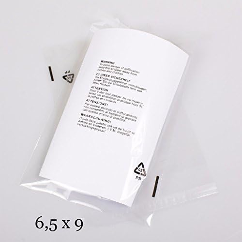 6.5x9" TRANSPARENT PACKAGING BAG Suffocation Warning Labels self-adhesive strip, once peeled & sealed (1000)