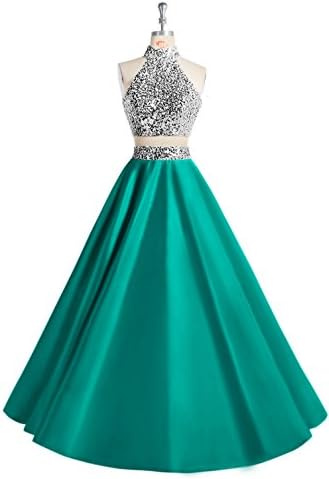 MsJune Women Two Piece Prom Dress Beaded Long Party Gowns Evening Dresses