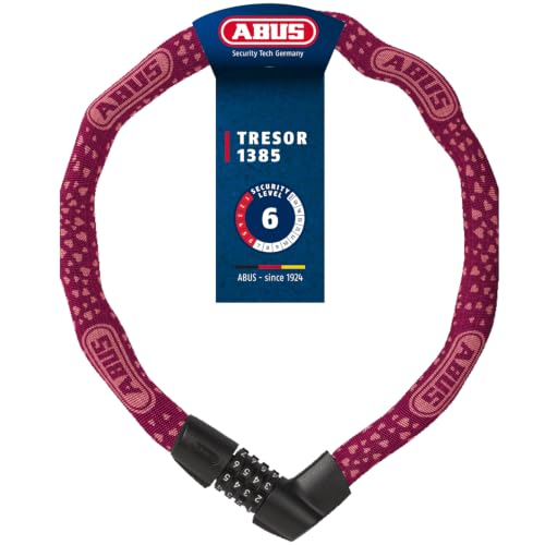 ABUS Kettenschloss Tresor 1385/75 Cherry Heart – Zahlenschloss aus gehärtetem Stahl – 6 mm starke Vierkantkette – ABUS-Sicherheitslevel 6 – 75 cm – Ro