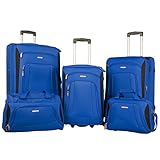 Merax Newest Softshell Deluxe Expandable Rolling Luggage Set,  Blue/Black,  5 Piece