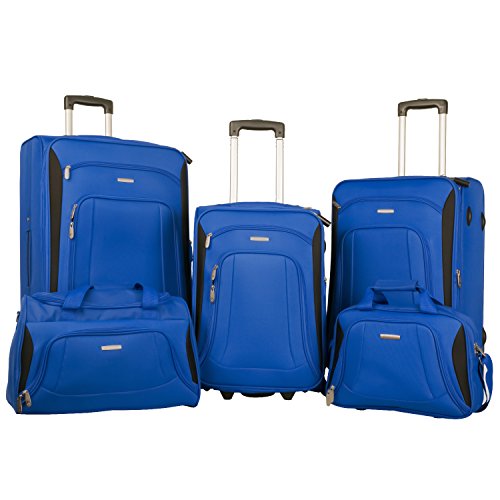Merax Newest Softshell Deluxe Expandable Rolling Luggage Set, Blue/Black, 5 Piece Merax Newest Softshell Deluxe Expandable Rolling Luggage Set, Blue/Black, 5 Piece