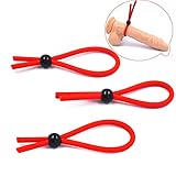 Adjustable Penis Ring Cock Rings for Male Erection Enhancing, SAMMOR Soft Silicone Ball Ties Dick Loop for Men Longer Harder Stronger Erection (3 Red C-ring/Pack)