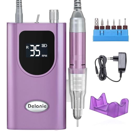 Delanie Elektrische Nagelfräser 35.000 U/min, Akku-Nagelfräser für Acrylnägel Nagellack, wiederaufladbare elektrische Nagelfeile mit Nagelbohrern, Ver