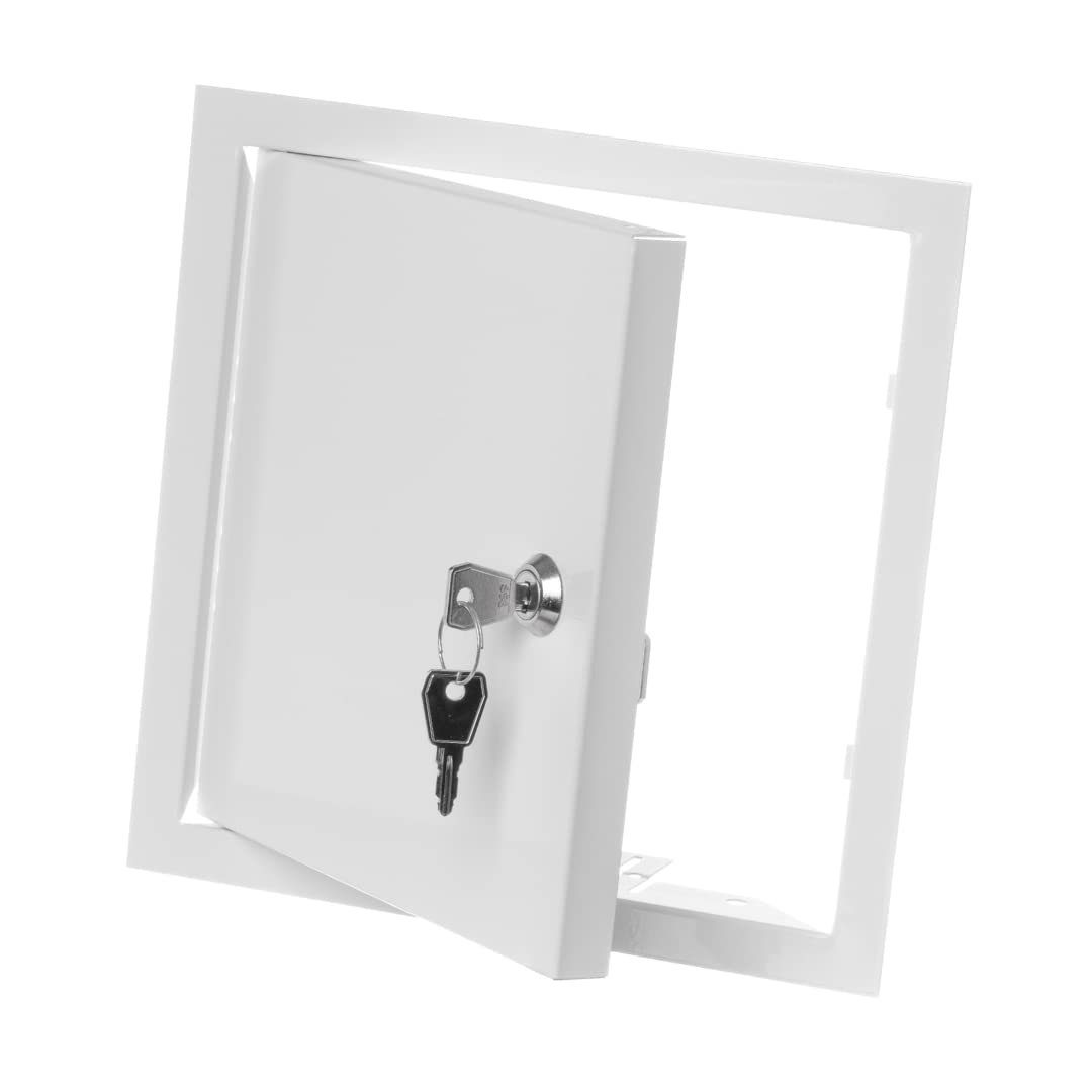200x200mm Metal Access Panel with Key Lock - Wall/Ceiling Hatch - 8x8 inch Inspection Door - Galvanised Steel White
