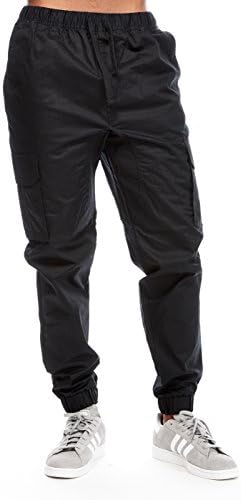 Mens Guys Ablanche Camo Cargo Pockets Twill Cuffed Joggers Pants 9JP15 (XL, Black)